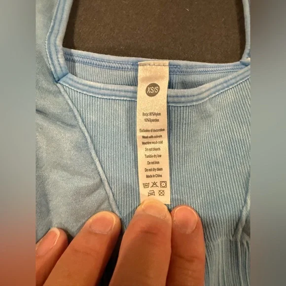 Attifall Seamless Square Neck Sports Bra Ribbed Crop Top Low Cut Blue Size XS/S - Picture 5 of 5